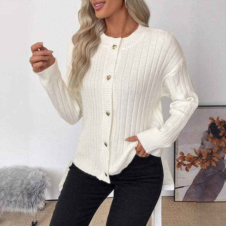 Damen Gerippter Strickcardigan mit Herzknopfleiste Drune