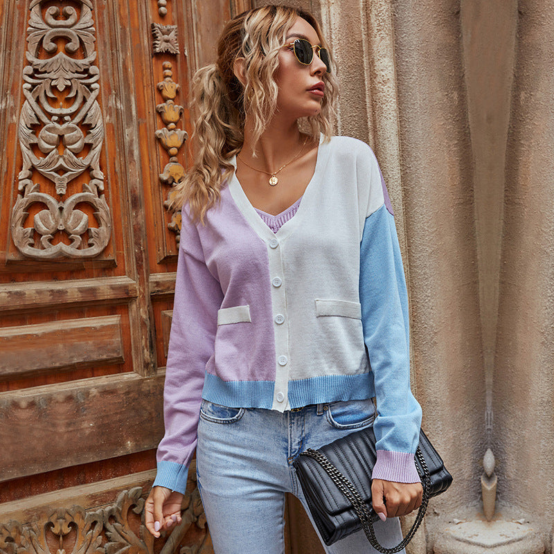 Damen Modischer Cardigan mit Farbblock-Design Drune