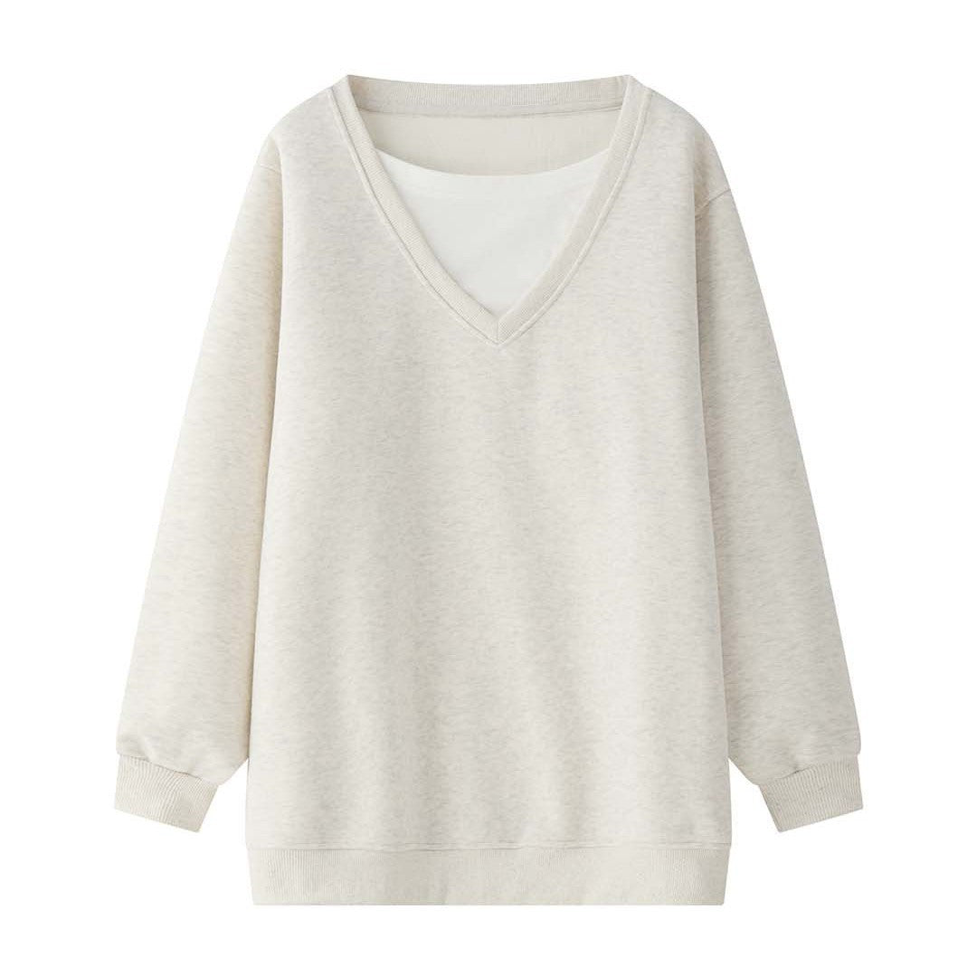 Damen V-Ausschnitt Sweatshirt im Relaxed‑Fit aus Baumwollmix Drune