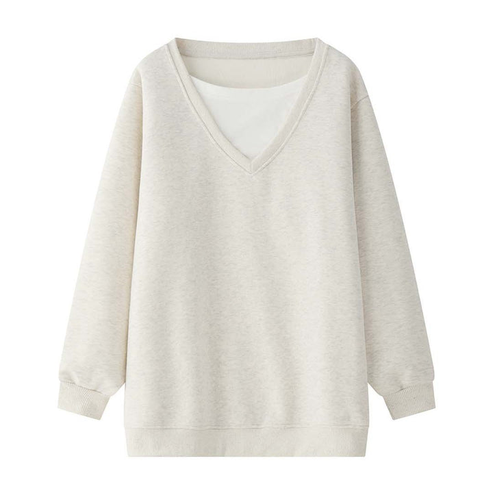 Damen V-Ausschnitt Sweatshirt im Relaxed‑Fit aus Baumwollmix Drune