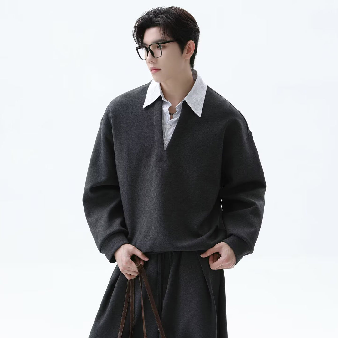 Herren Lässiger Oversized Pullover mit V-Ausschnitt und weiten Hosen Drune