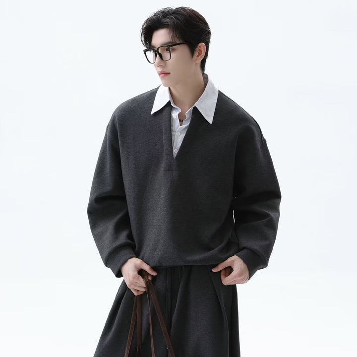 Herren Lässiger Oversized Pullover mit V-Ausschnitt und weiten Hosen Drune
