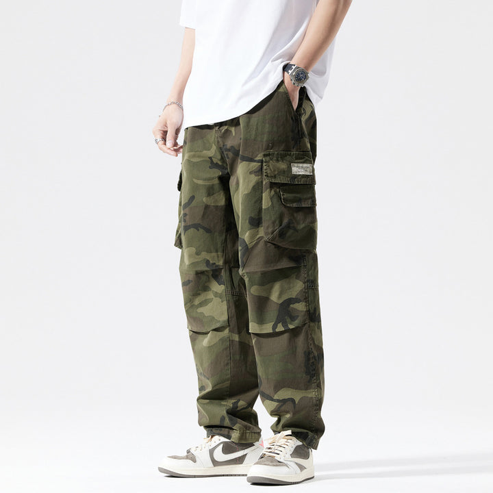 Herren Locker geschnittene Mehrfach-Taschen Cargohose mit Kordelzug und Camouflage-Muster Drune