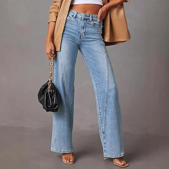 Damen Hochtaillierte gerade geschnittene Jeans mit betonten Längsnähten Drune