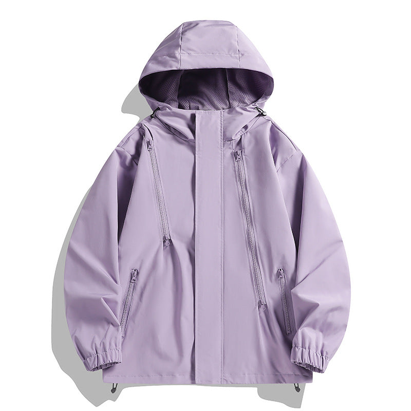 Herren wasserabweisende Kapuzenjacke mit diagonal verlaufenden Reißverschlüssen und verstellbarem Saum Drune