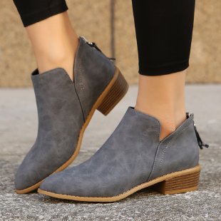 Damen Metallic-Ankleboots mit spitzer Kappe, Rückreißverschluss und niedrigem Blockabsatz Drune