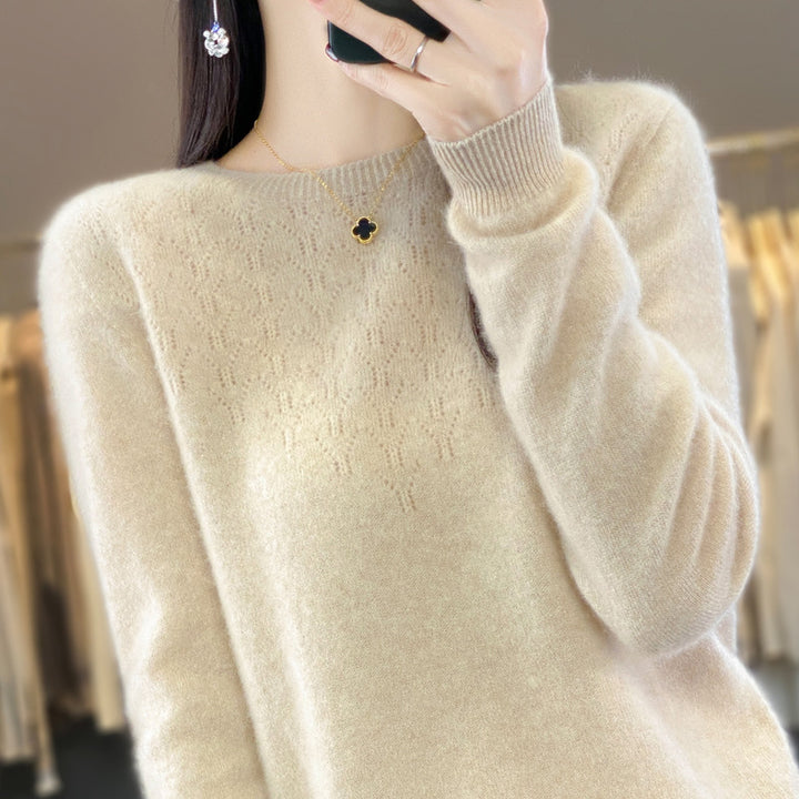 Damen Kuscheliger Midweight Rundhals-Pullover aus Angora-Blend mit feinem Flor und schmalem Bündchen Drune