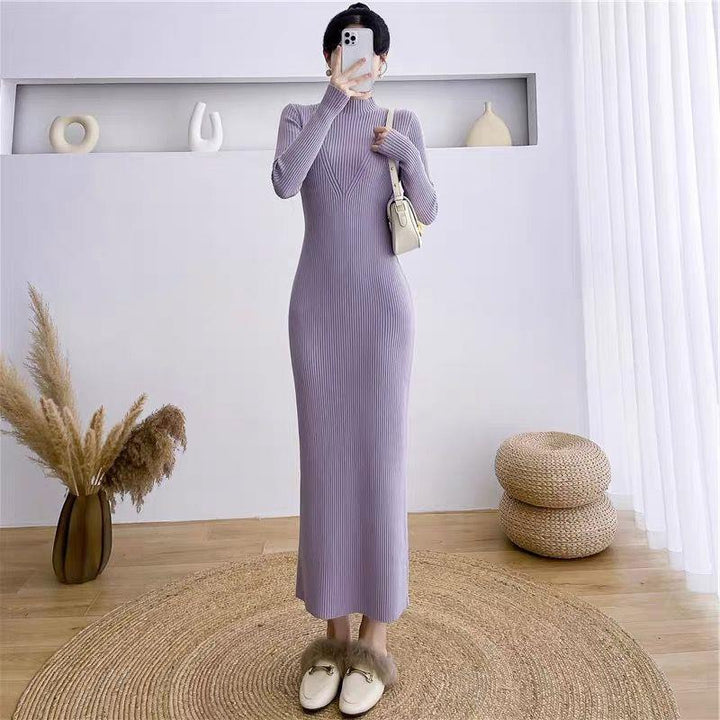 Damen Elegantes Strickkleid mit hohem Kragen und strukturiertem Design Drune