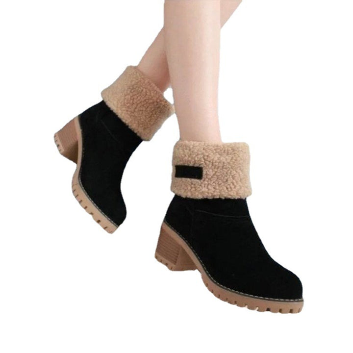 Damen Kurzschaft-Stiefelette mit Teddyfutter, Blockabsatz und Profilsohle Drune