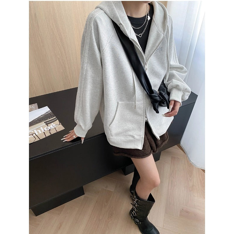 Damen lässige Kapuzenjacke mit Zip und Oversize Schnitt Drune