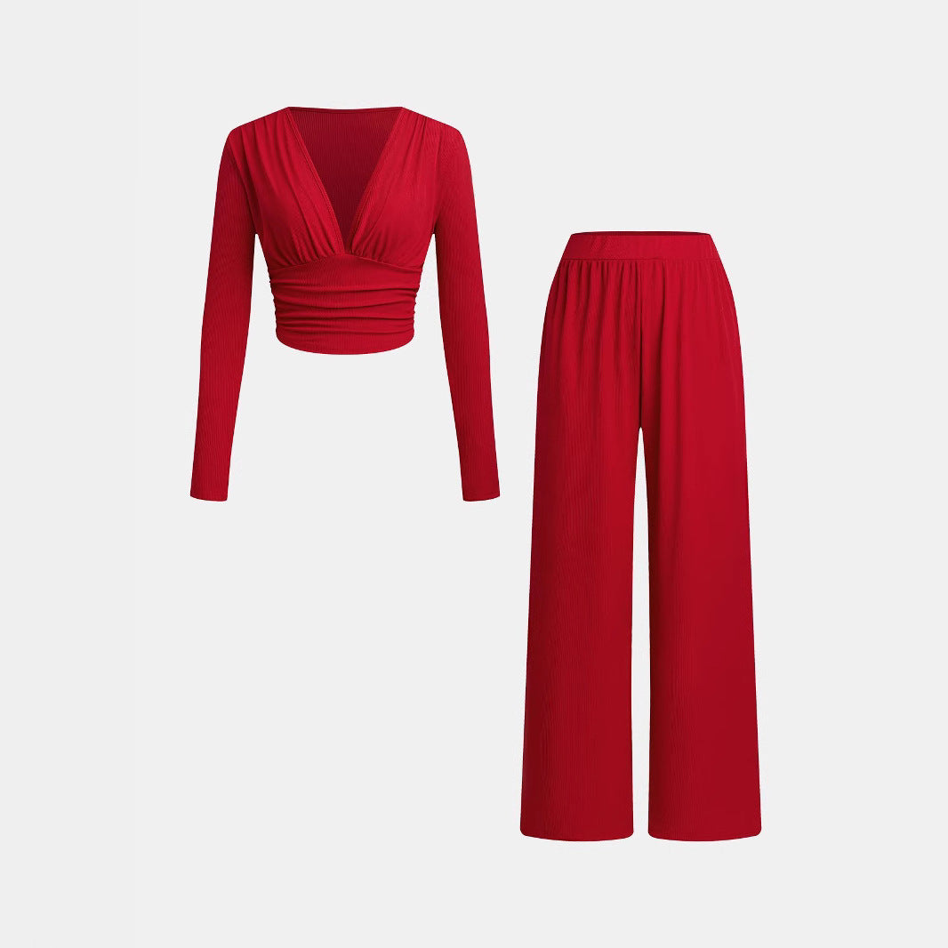 Damen lässiges und figurnahes Oberteil mit hochtaillierter Hose Drune