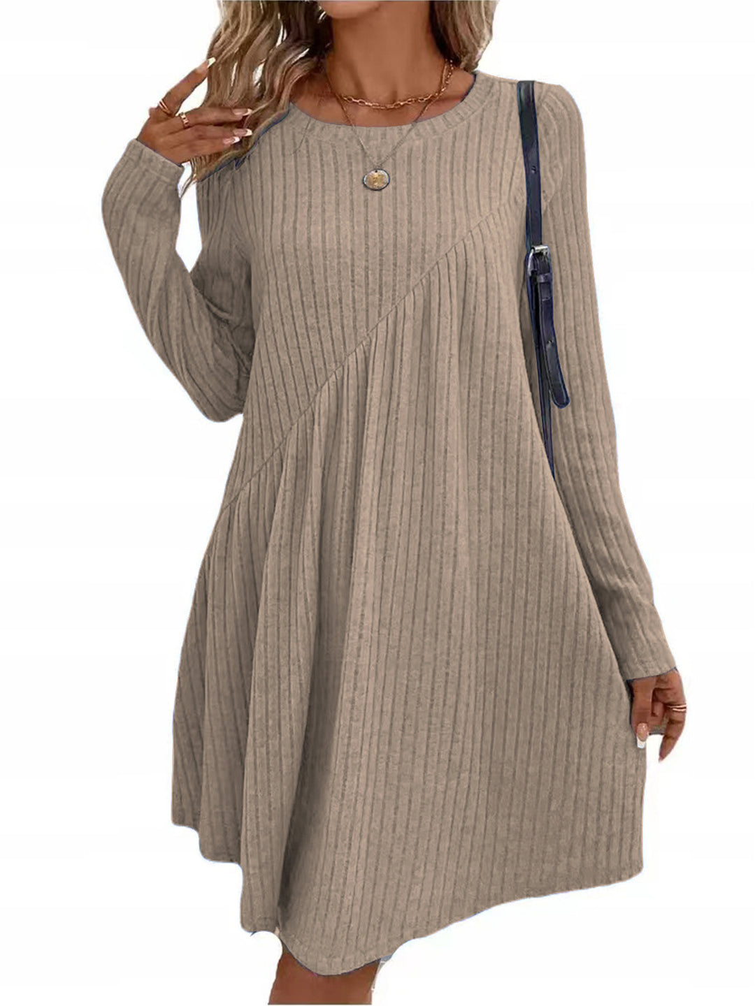 Damen lässiges Strickkleid mit long-sleeve und asymmetrischem Saum Drune