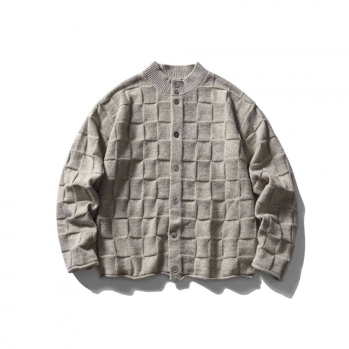 Unisex Strukturierte Boxy-Strickjacke mit Karomuster Drune