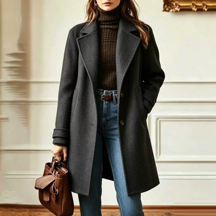 Damen Eleganter Wollmantel mit tailliertem Schnitt und Reverskragen Drune