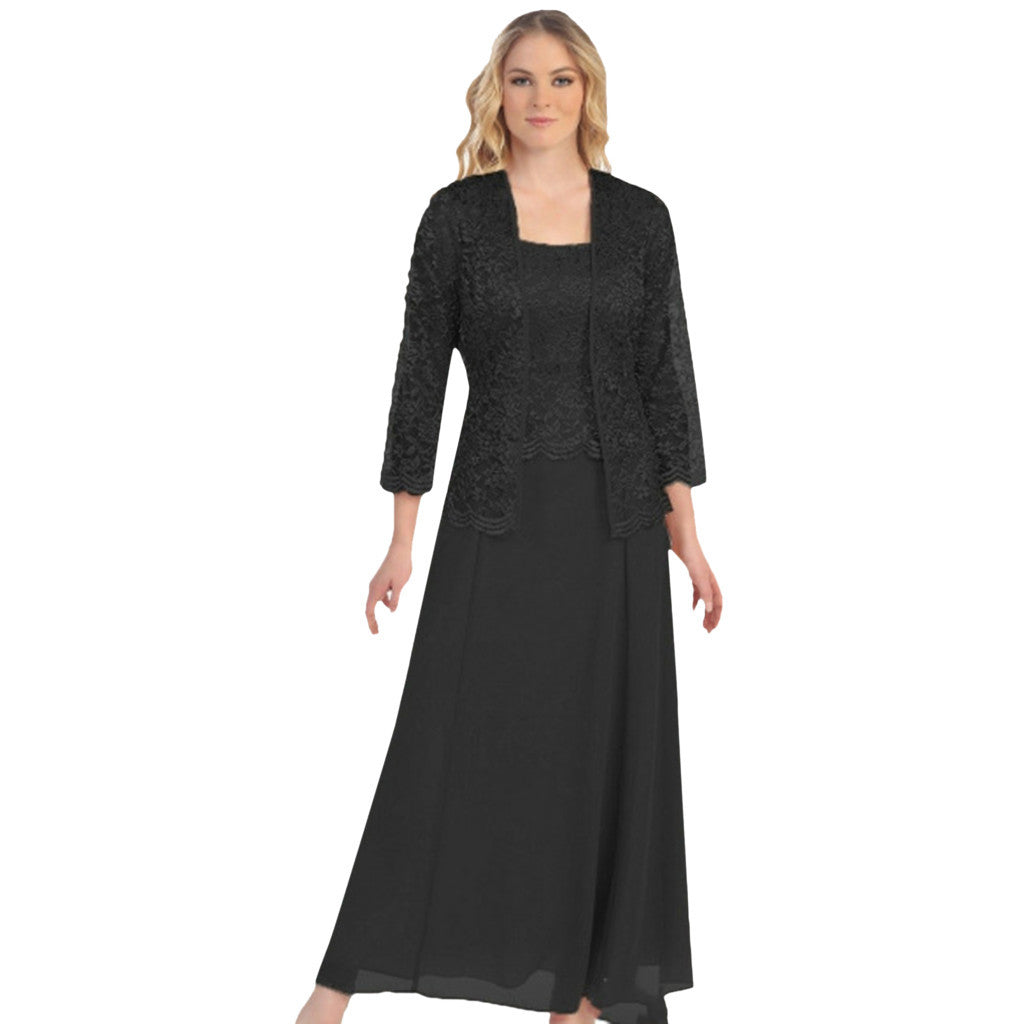 Damen Elegantes Abend-Maxi-Kleid mit Spitzenbolero und tailliertem Unterkleid Drune