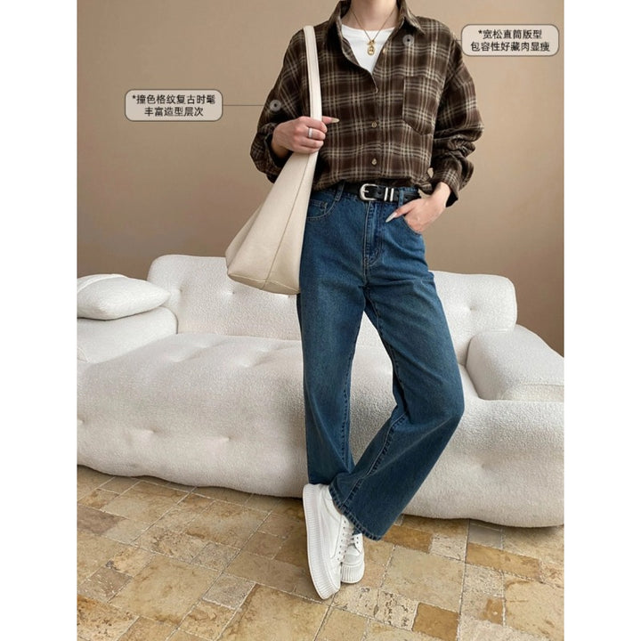 Damen kariertes Hemd im modernen Oversized-Schnitt mit Brusttasche Drune