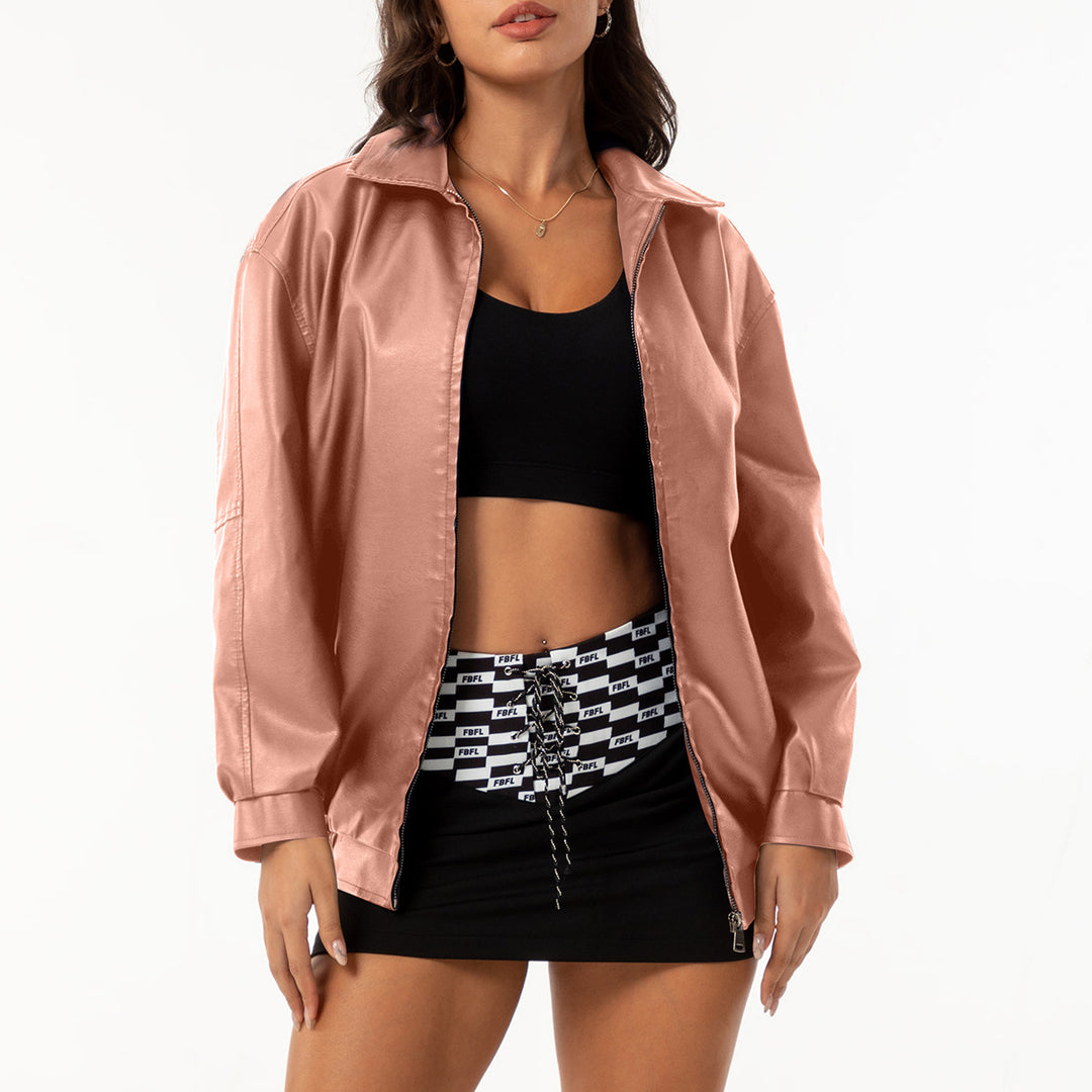 Damen nan leichte Satin Bomberjacke mit Reißverschluss und lockerer Passform Drune