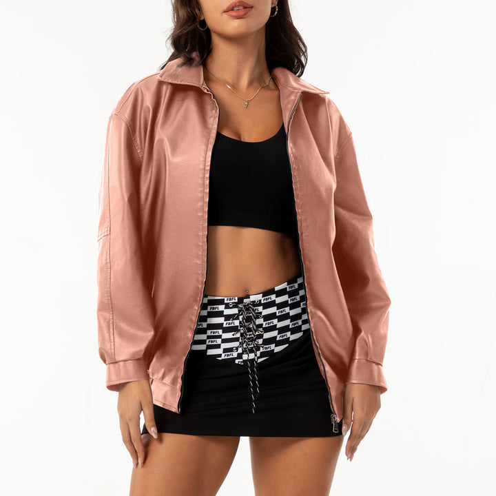 Damen nan leichte Satin Bomberjacke mit Reißverschluss und lockerer Passform Drune