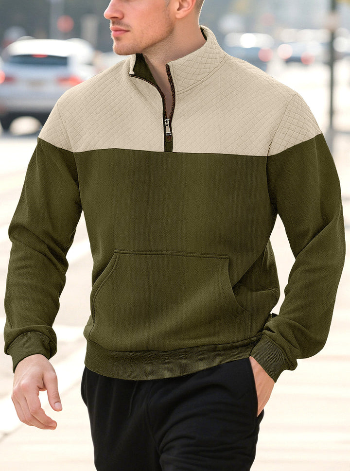 Herren nan Halbzip-Sweatshirt mit gesteppter Schulterpartie Kängurutasche und gerippten Bündchen Drune