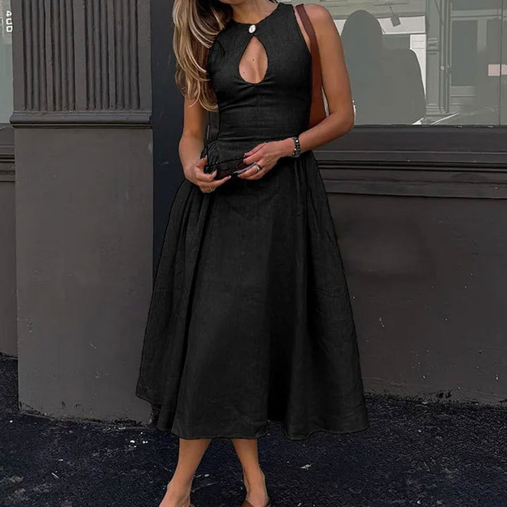 Damen Maxikleid mit schickem Schlüsseleffekt und voluminösem Rock Drune
