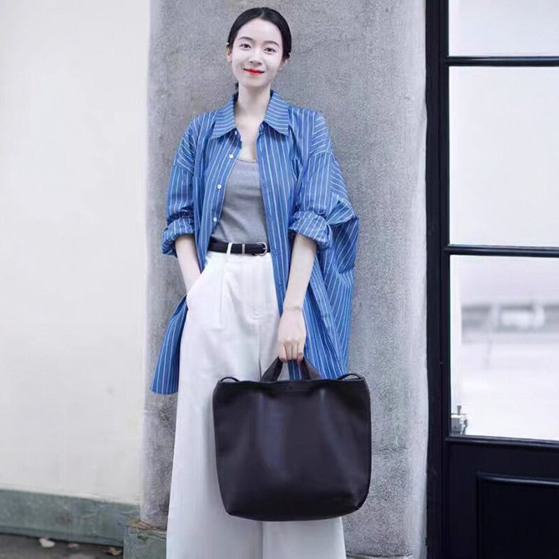 Damen Longline-Hemd mit Nadelstreifen, Oversize-Silhouette und verlängertem Saum Drune