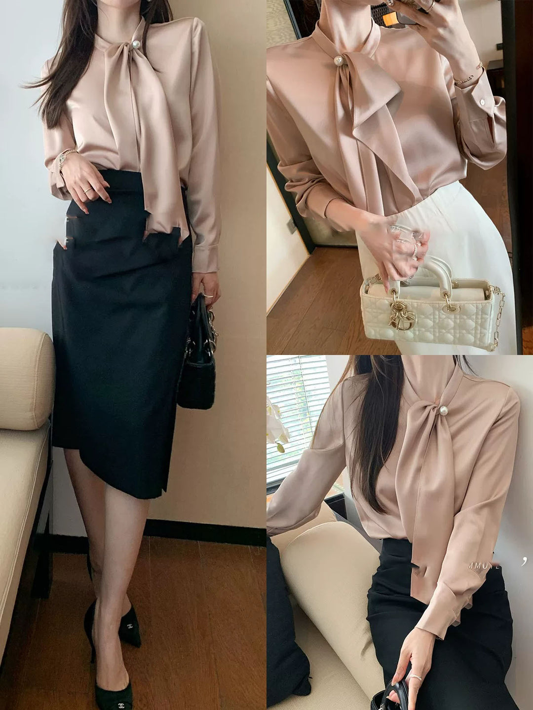 Damen Elegante Bluse mit Schleifendetail Drune