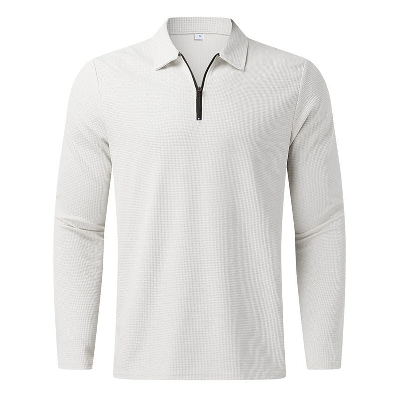 Herren Feines Waffelstrick-Halbzip-Polo mit Kentkragen & Langarm Drune