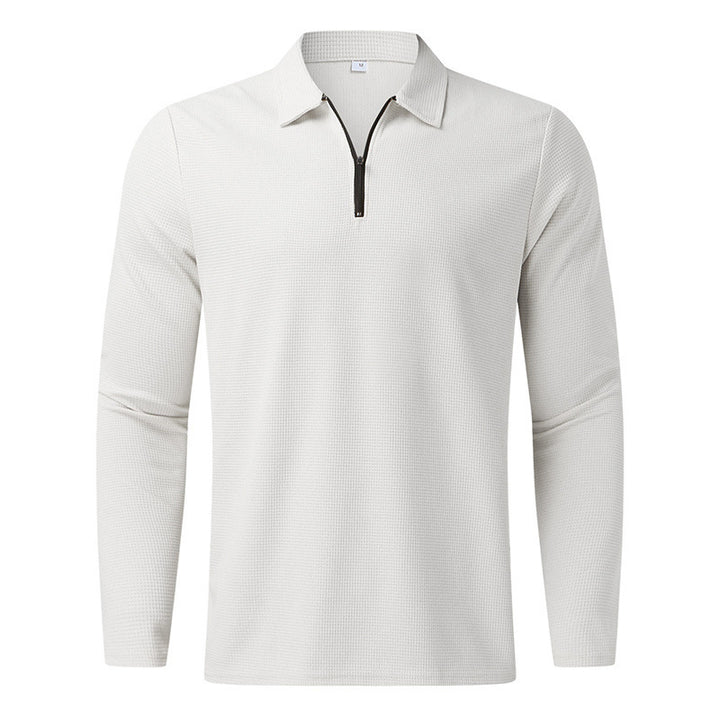 Herren Feines Waffelstrick-Halbzip-Polo mit Kentkragen & Langarm Drune