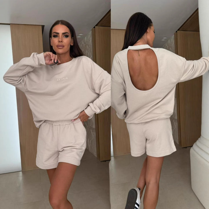 Damen Lässig geschnittenes Sweatshirt und Shorts-Set Drune