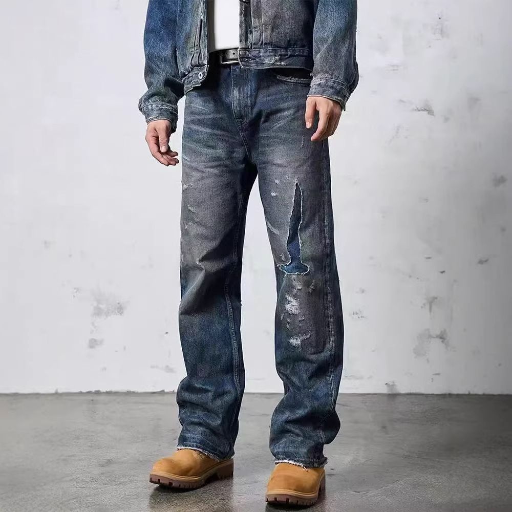Herren Weit geschnittene Destroyed Jeans Drune