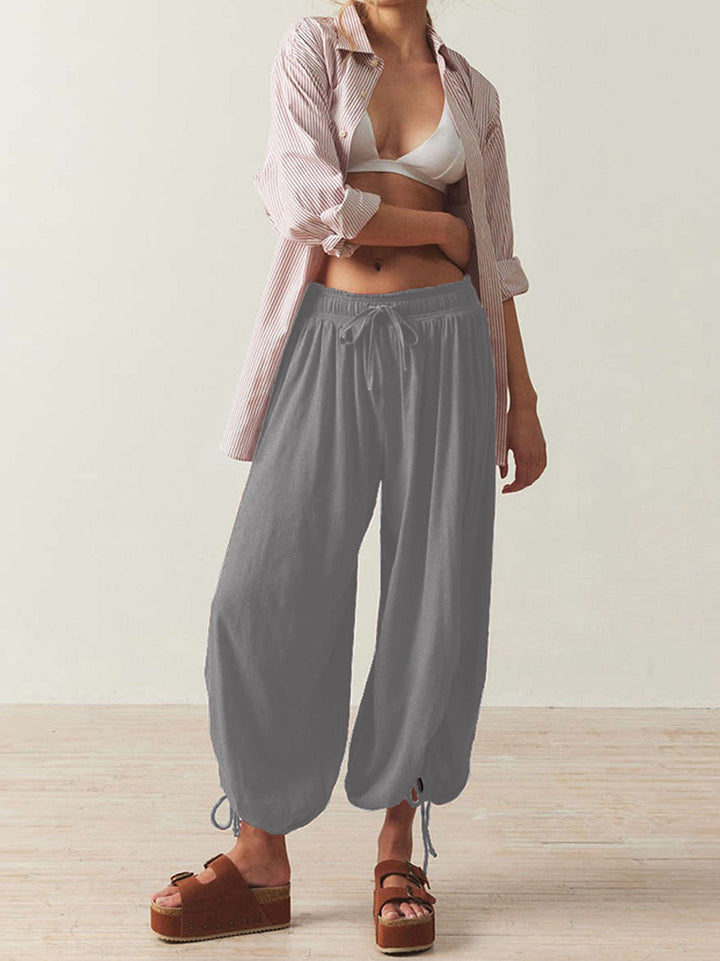 Damen Legere Weite Haremhose mit Kordelzug Drune