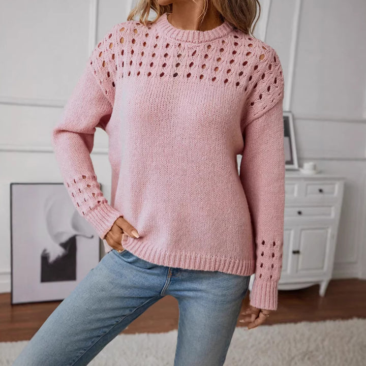Damen Modischer Strickpullover mit Lochmuster