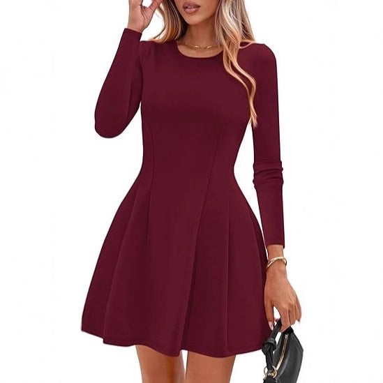 Damen Langärmeliges A-Linien Skaterkleid mit figurschmeichelnden Nähten Drune