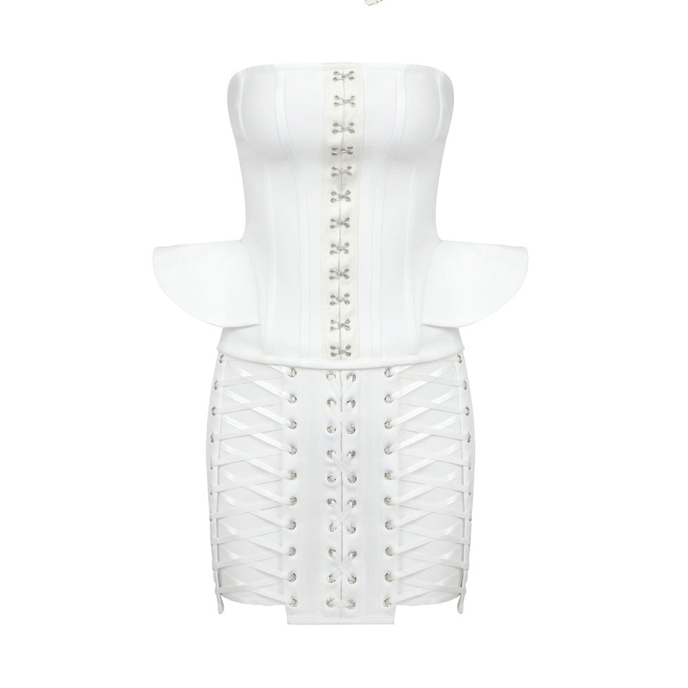 Damen Korsettkleid mit raffinierten Schnürdetails und voluminösen Ärmeln Drune