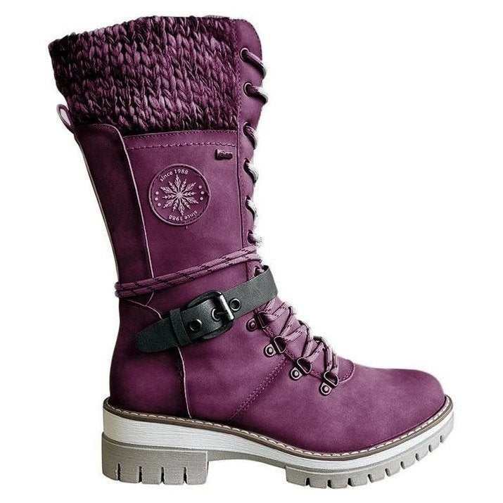 Damen nan hoher Schnürstiefel mit Strickbündchen, robuster Profilsohle und seitlichem Reißverschluss Drune