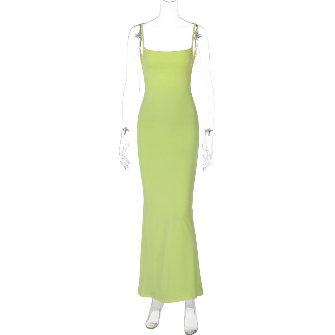 Damen Figurbetontes Langkleid mit schmalen Spaghetti-Trägern Drune