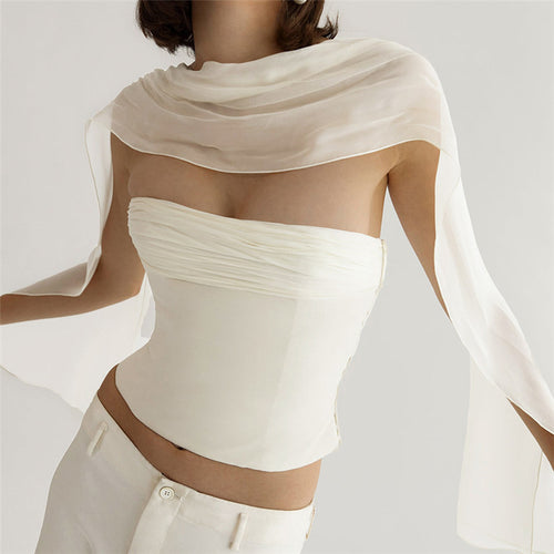 Damen Bandeau-Top mit eleganter Chiffonüberwurf Drune