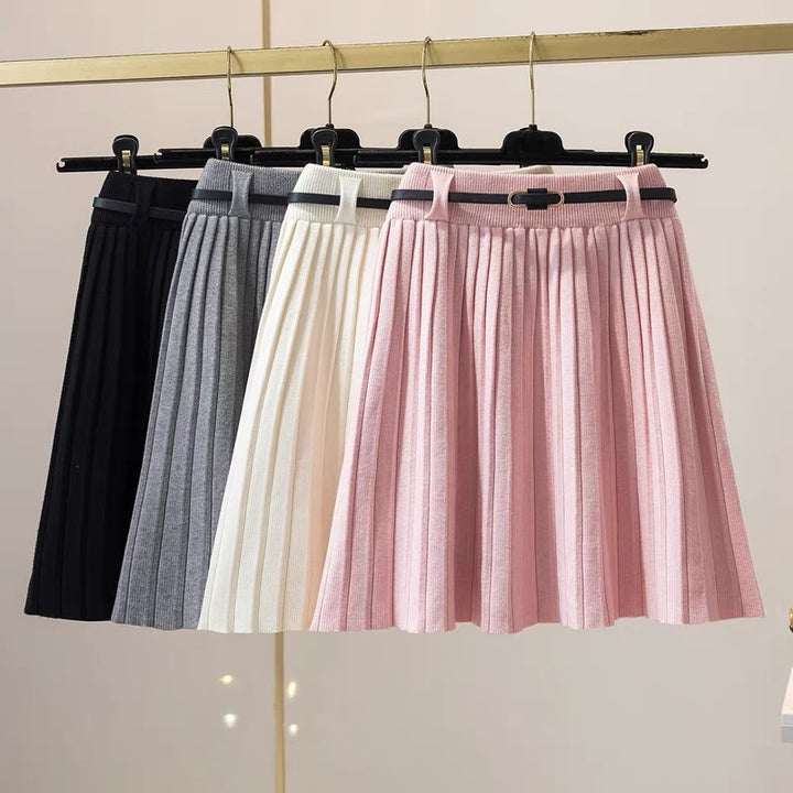 Damen Plissee Midi-Rock mit dekorativem Gummibund Drune