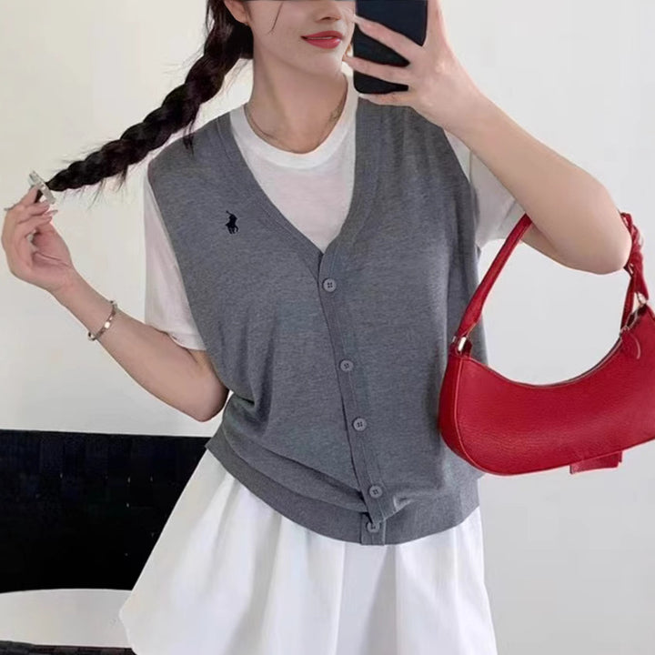 Damen Strickweste mit V-Ausschnitt Drune