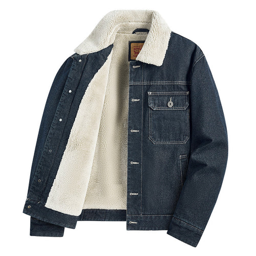 Herren Warme Denimjacke mit Kunstfellkragen Drune