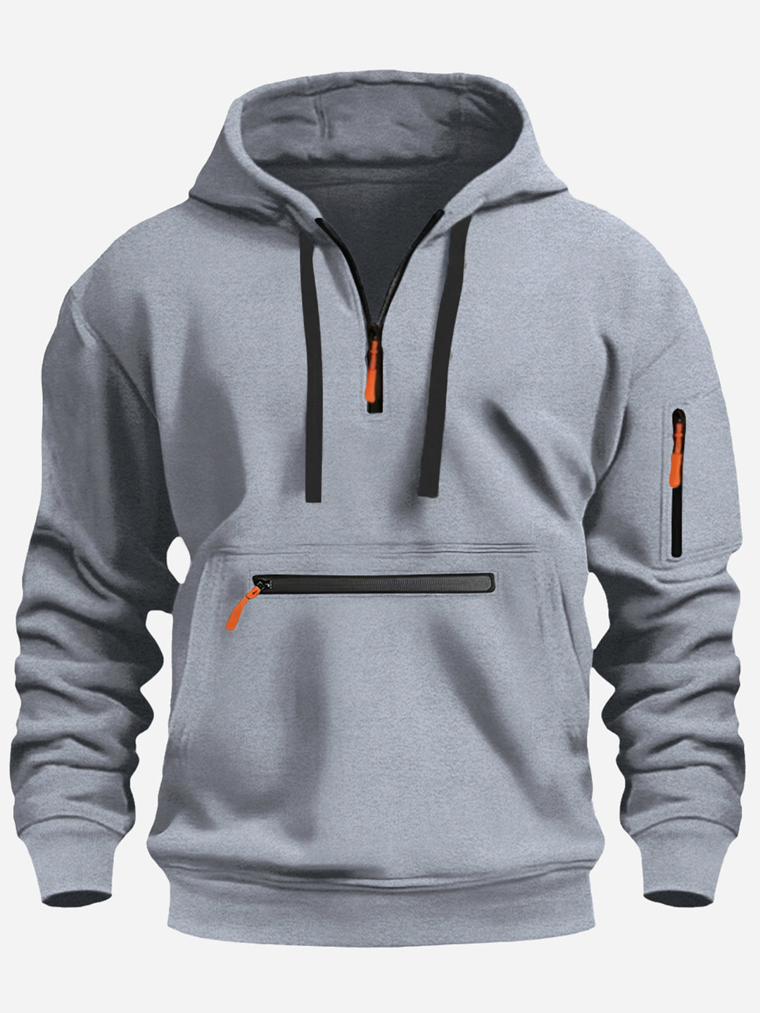 Herren Kapuzenpullover mit Halbzip, Kängurutasche und verdeckten Reißverschlüssen Drune