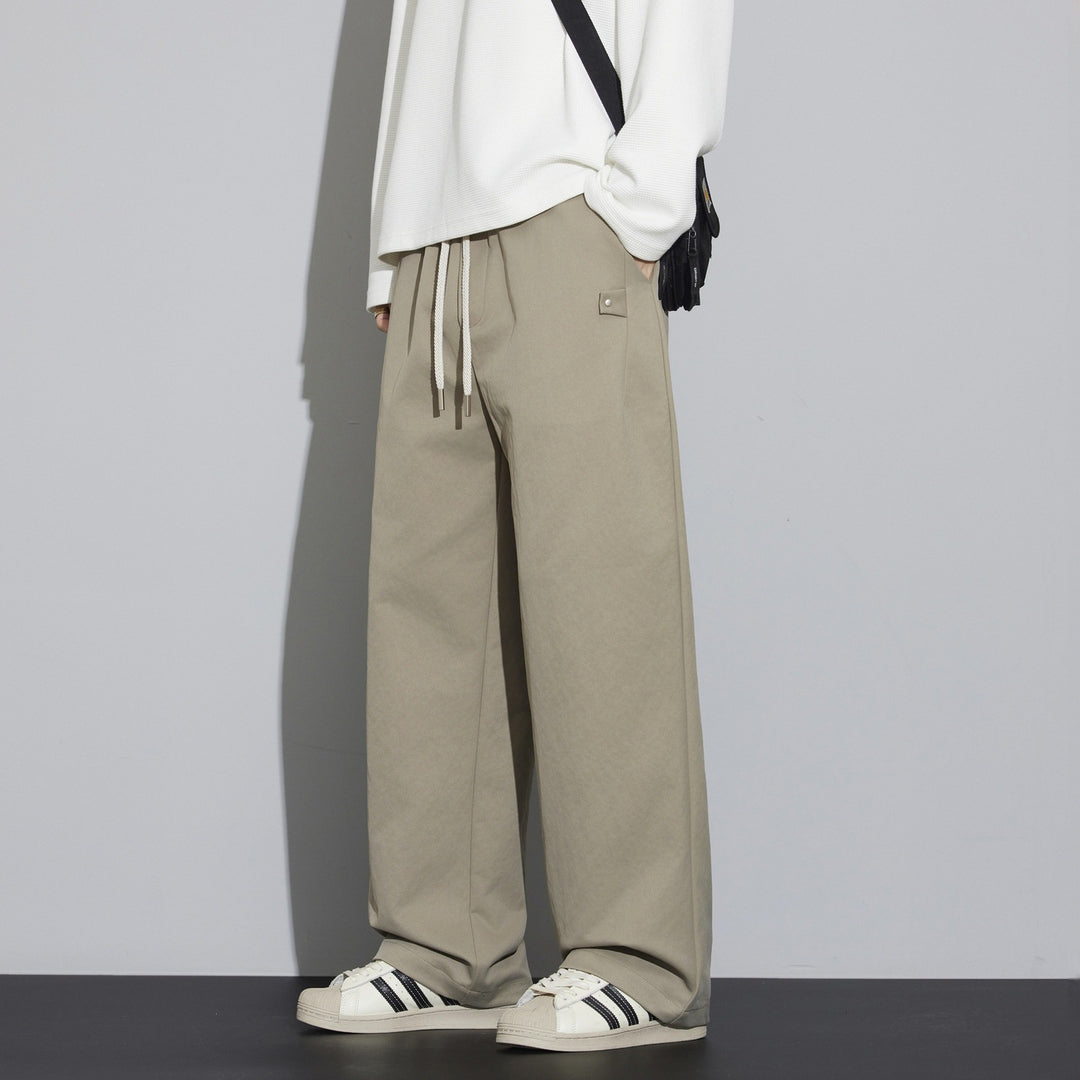 Herren Weite Relaxed‑Fit Stoffhose mit Tunnelzug & Bügelfalte Drune