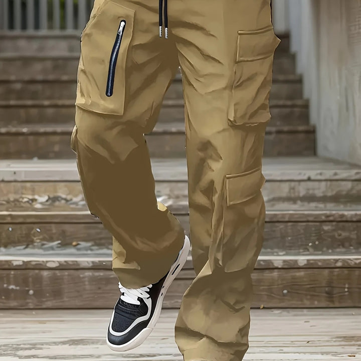Herren Weite Cargo-Jogginghose mit multifunktionalen Taschen, Reißverschlussdetail und Kordelzugbund Drune