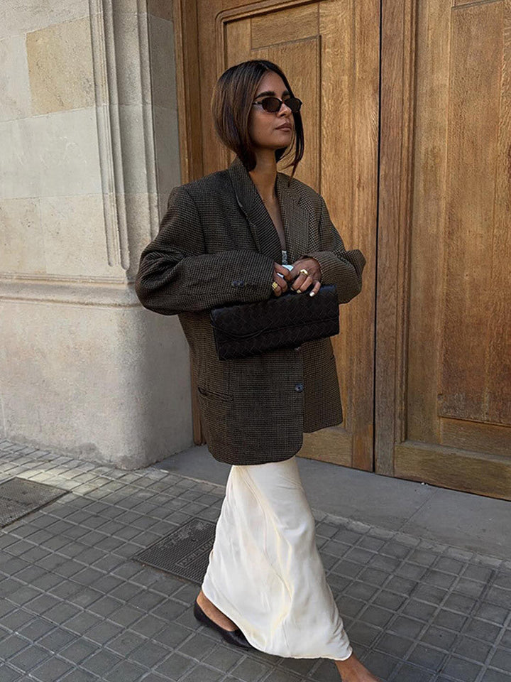 Damen Oversized Blazerjacke mit klassischem Karomuster Drune