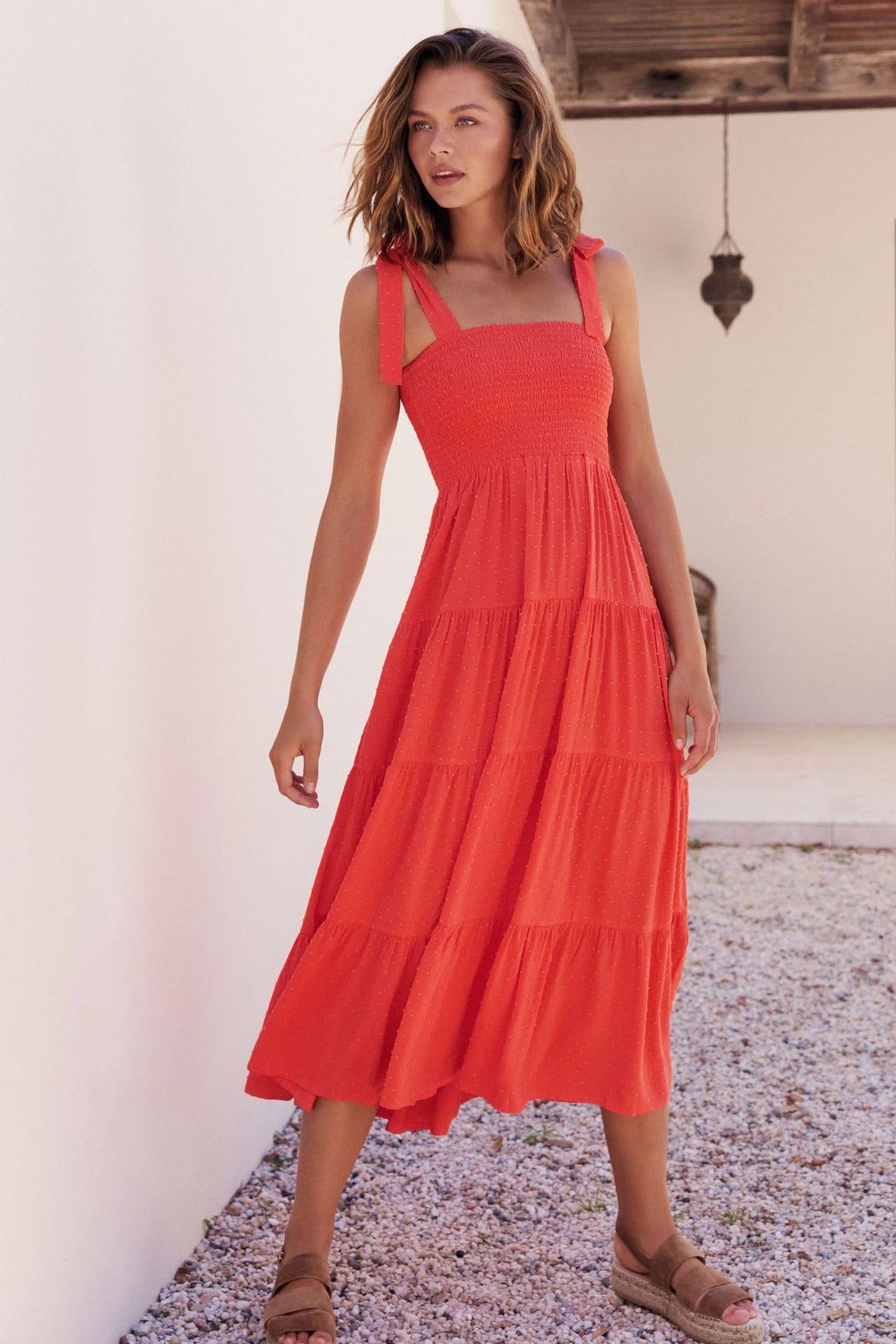 Damen Luftiges Maxikleid mit Rüschendetails und Spaghettiträgern Drune