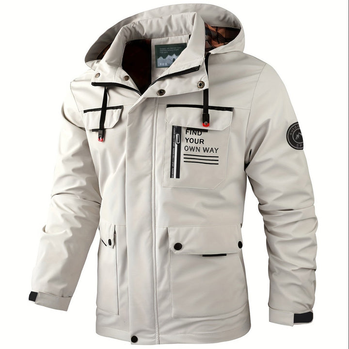 Herren leichter Softshell-Parka mit wasserabweisender Beschichtung, Kapuze und Multifunktions-Taschen Drune