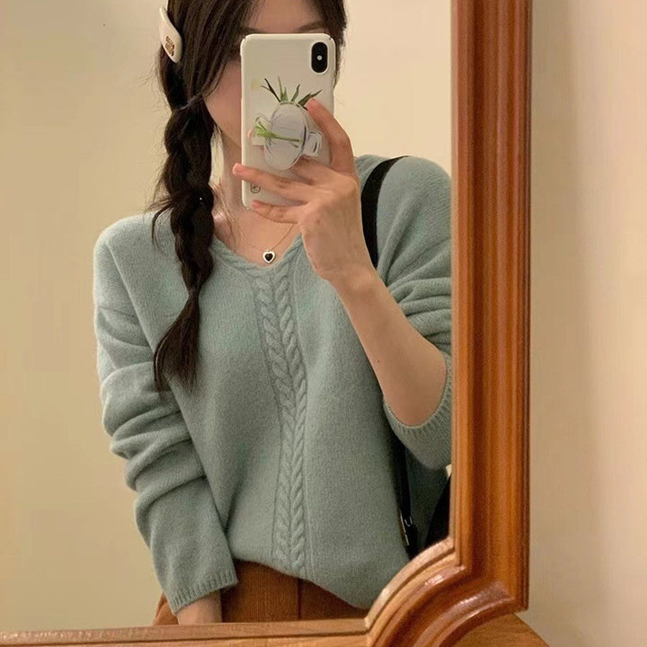 Damen Oversized V-Ausschnitt Pullover mit feiner Strickstruktur Drune