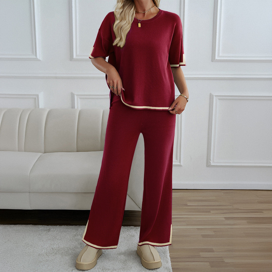 Damen Lässiges Zweiteiliges Set mit Weitem Schnitt und Goldakzenten Drune