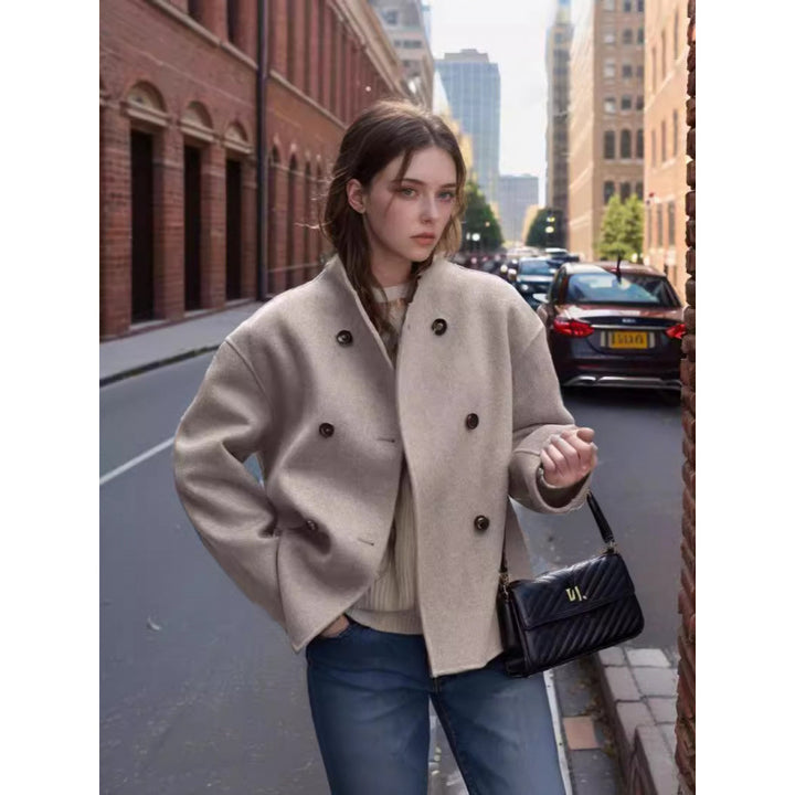 Damen Modische Doppelreihige Wolljacke mit zeitgenössischem Schnitt Drune