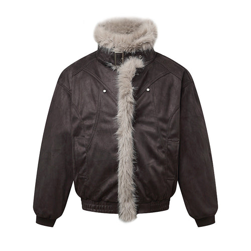 Herren Bomberjacke im Aviator‑Look mit Kunstfellbesatz und Schnallenkragen Drune